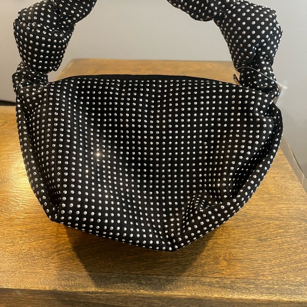 Stylish studded black satin Women's Bag